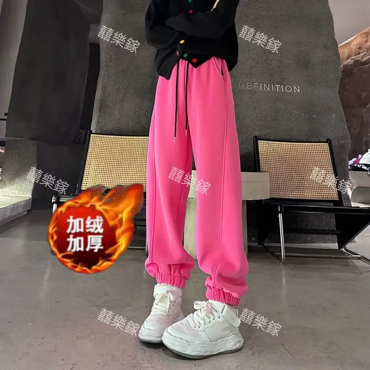 (小个子)切垮裤加绒加厚显瘦百搭束脚裤高腰百搭休闲卫裤-2448#