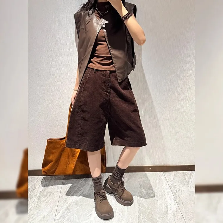 灯芯绒阔腿短裤女春秋新款高腰显瘦a字五分中裤休闲直筒外穿靴裤