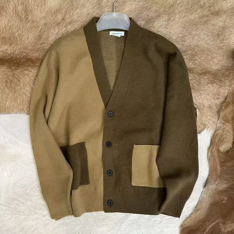 名家出品 个性设计 男士包芯纱不对称开衫毛衣外套宽松大码 