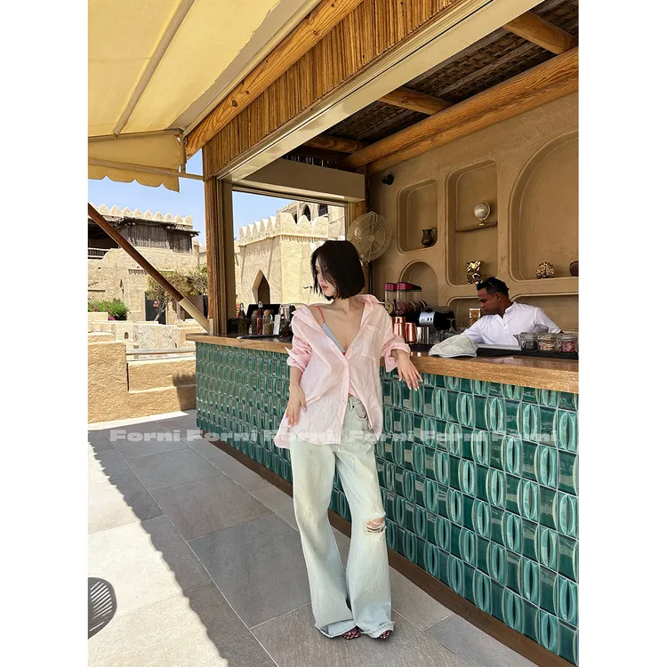 FORNI 0卡衬衫套装 高支苎麻棉防控松弛感纯色衬衫长裤套装