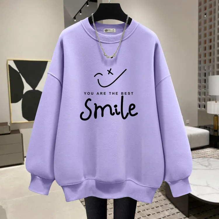 【万达撤柜】中长款长袖卫衣女2025年秋冬季新款字母印花宽松显瘦洋