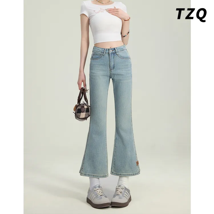 小个子微喇牛仔裤女2025春季新款紧身高腰显瘦马蹄裤子TZQ2522731