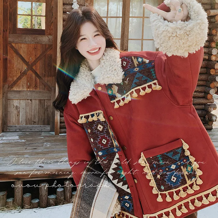 羊羔毛拼接内里加棉派克棉服C021-3110-P205308