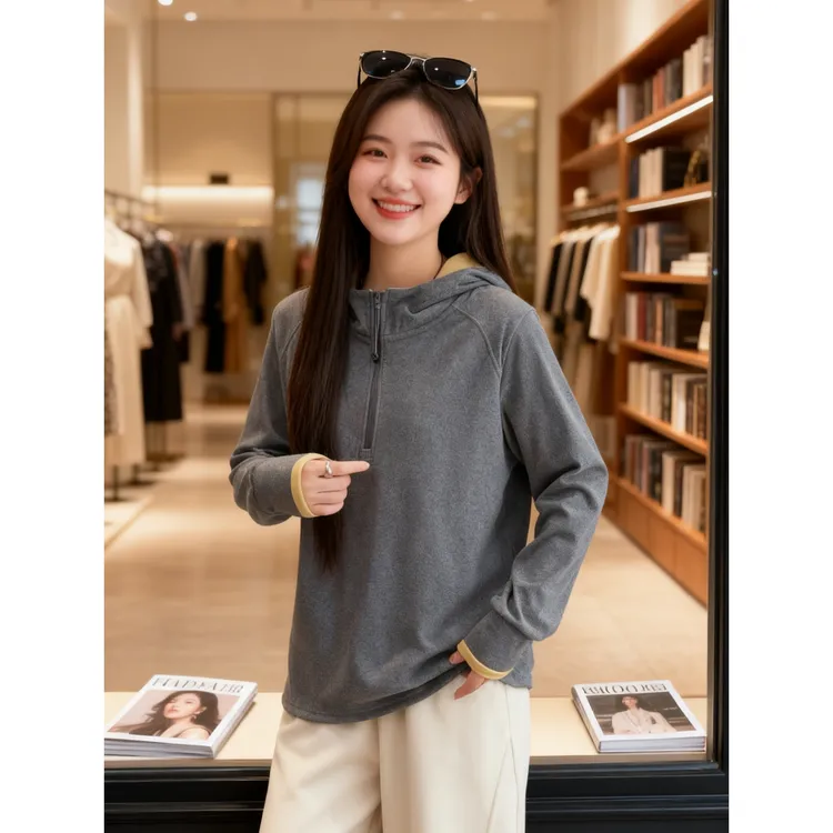 【缝纫机】大码女装 胸106-124双面绒拉链连帽卫衣7055#