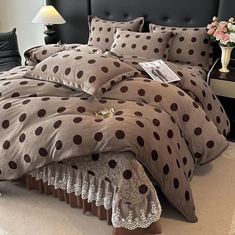 【巨厚9-10斤】牛奶绒床盖四件套加厚冬季床盖套件双面绒保暖床裙