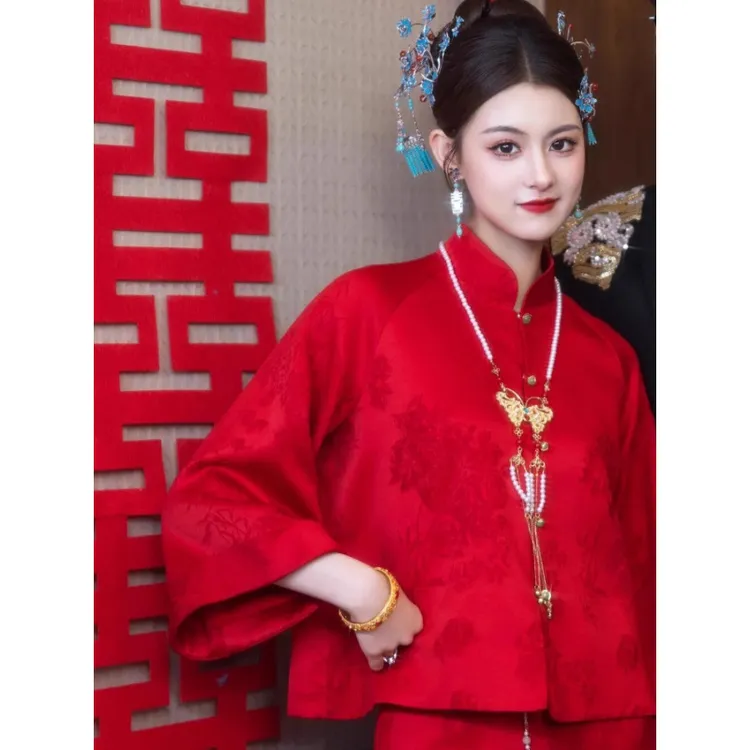 敬酒服新娘新中式改良旗袍套装红色订婚礼服裙显白高级感回门宴潮