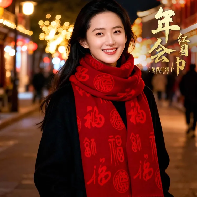 年会红色围巾定制印绣logo企业公司年终庆典周年活动春节披肩围脖