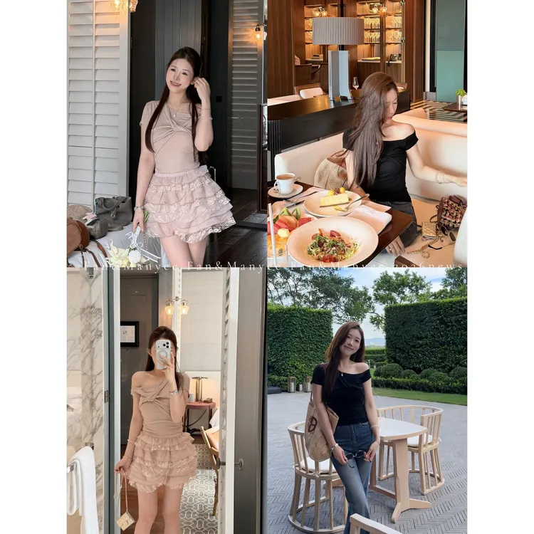 【琉璃女孩】甜系扭结纯色修身夏季小众上衣短袖女