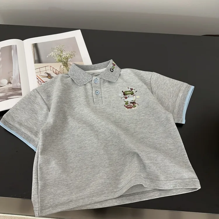 【两个小盆友】儿童夏款韩版宽松休闲短袖翻领POLO衫时尚T恤7653