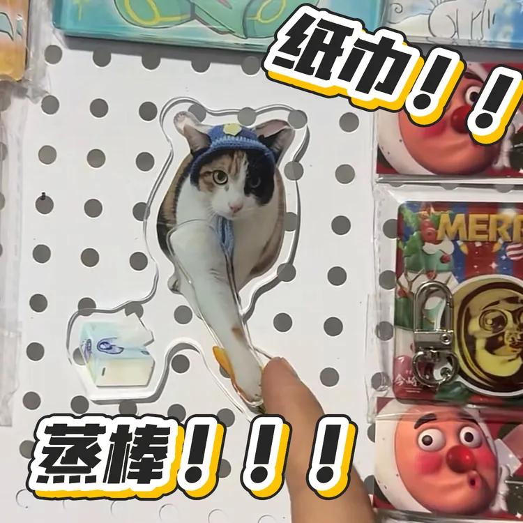 萝卜纸巾猫咪大笨猫察颜观色旋转亚克力可爱汽车摆件冰箱贴