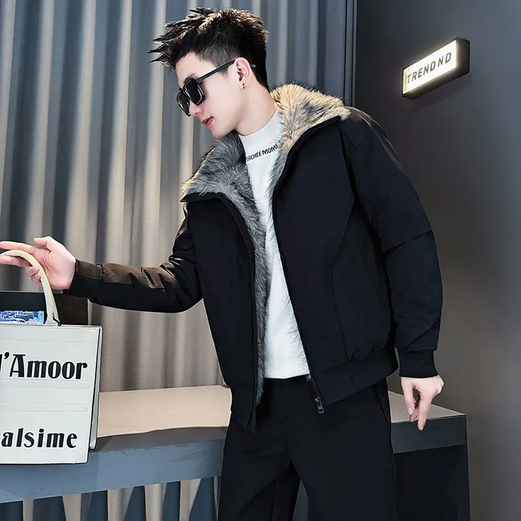 座山雕毛领棉衣男冬季加厚保暖棉袄子2025新款痞帅高级感潮牌棉服商品图