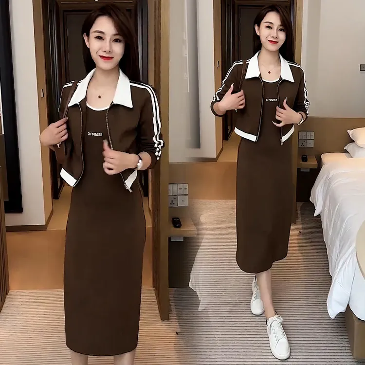 高级感连衣裙套装女2025年春秋新款小个子时尚短款外套休闲两件套