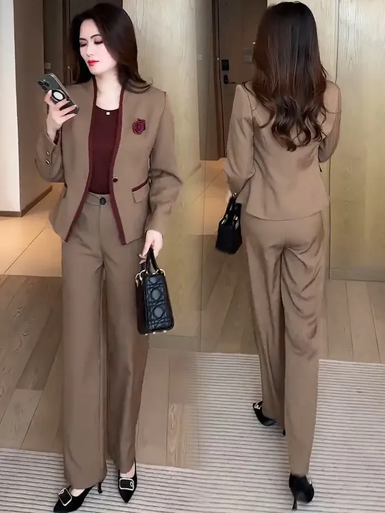 时尚套装女2025秋季新款洋气显瘦职业西装外套背心阔腿裤三件套潮