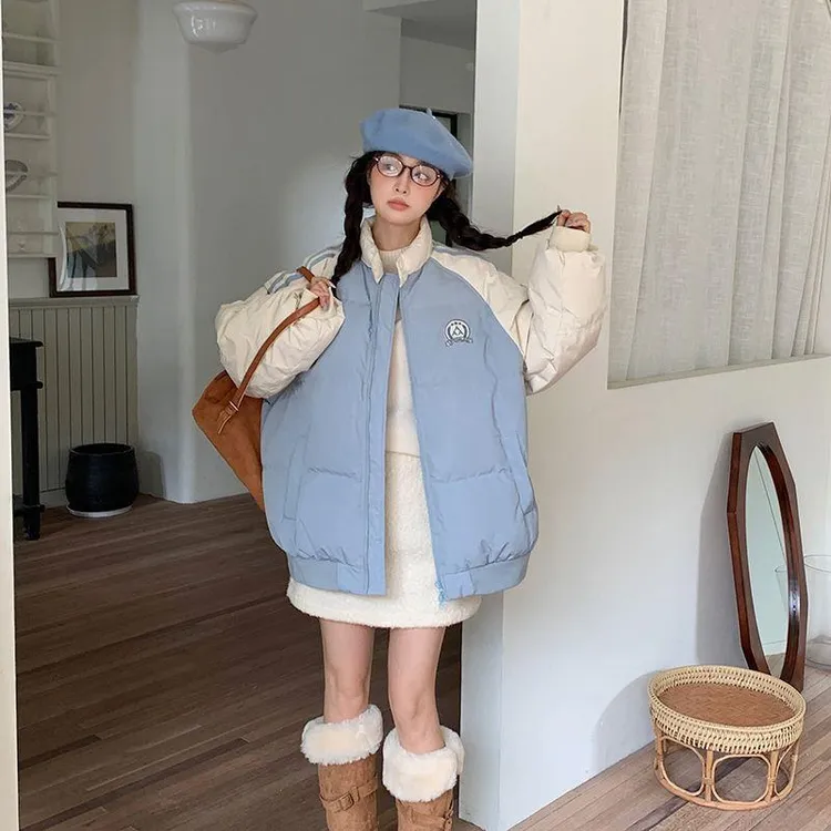 【奥莱断码】美式立领拼接棉服冬季棉衣2025新款设计学生加厚保暖