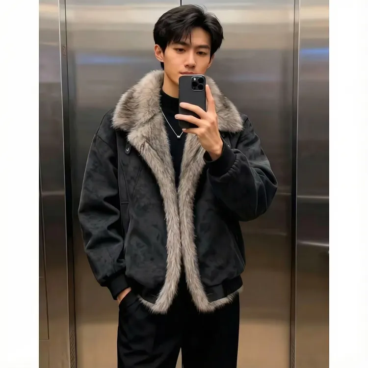 高级感男装保暖加厚夹克洋气高贵上衣冬季男士棉衣座山雕男款外套