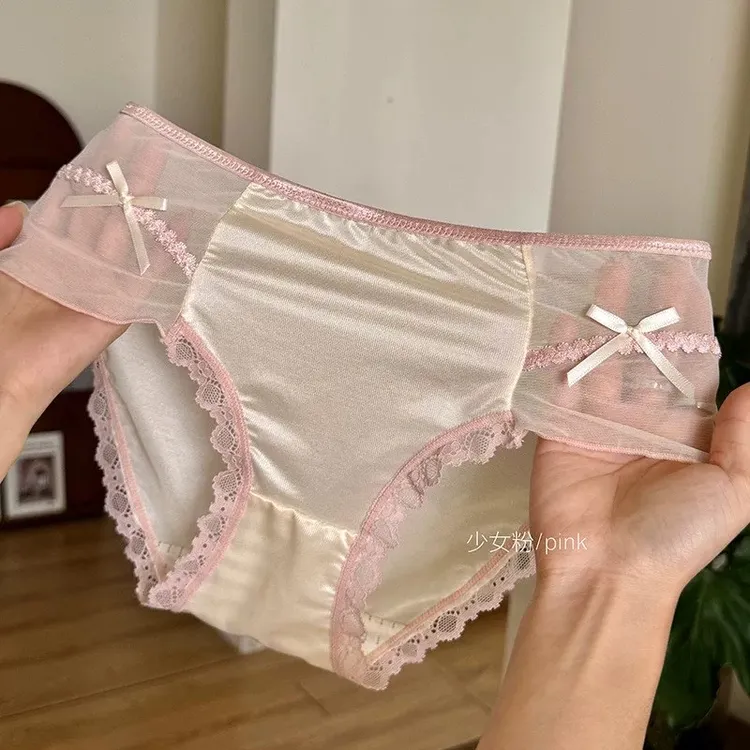ins珠光缎面~亮闪闪内裤女士蕾丝性感舒适内裤女透气纯欲法式内裤