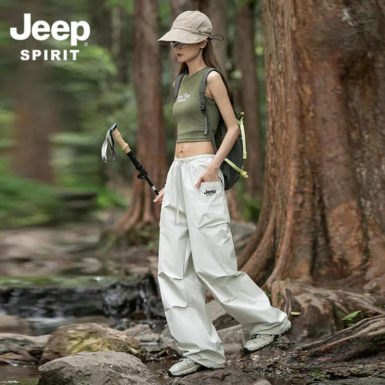 吉普JEEPSPIRIT冲锋裤男女款户外登山裤冰丝速干工装休闲长裤薄款