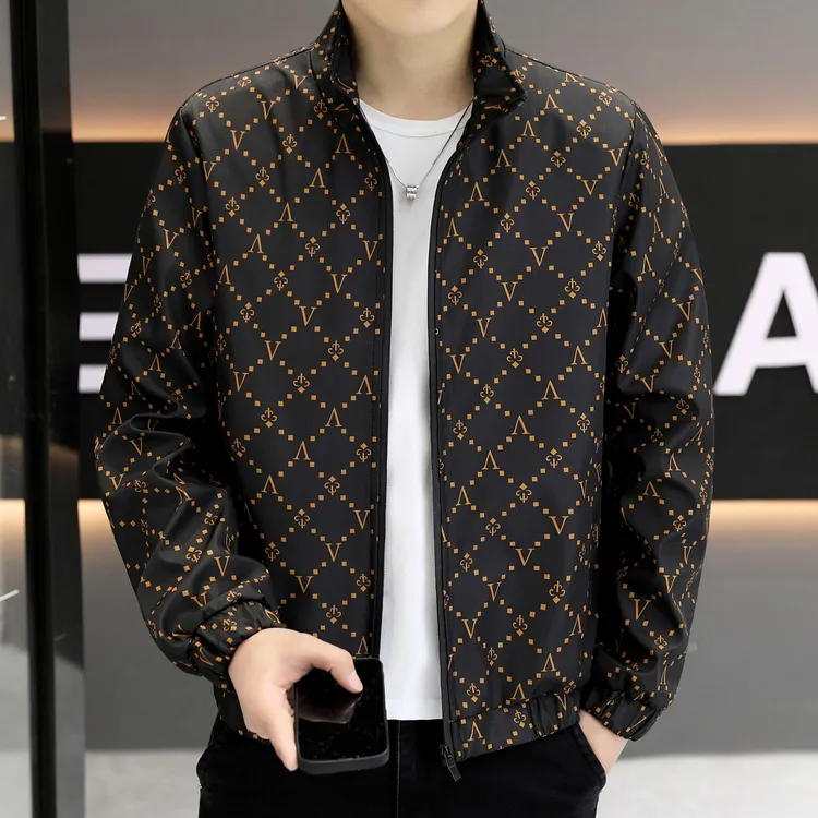 春季夹克男装帅气立领韩版百搭时尚本布下摆长款修身春秋季