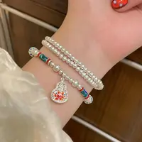 三圈串珠葫芦银手链足银999珐琅彩轻奢甜美设计感情人节送女朋友