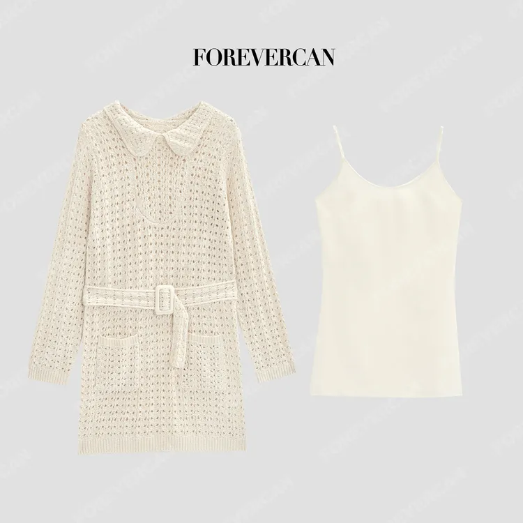 FOREVERCAN“米兰画报”意式老钱风镂空修身针织连衣裙MY4704