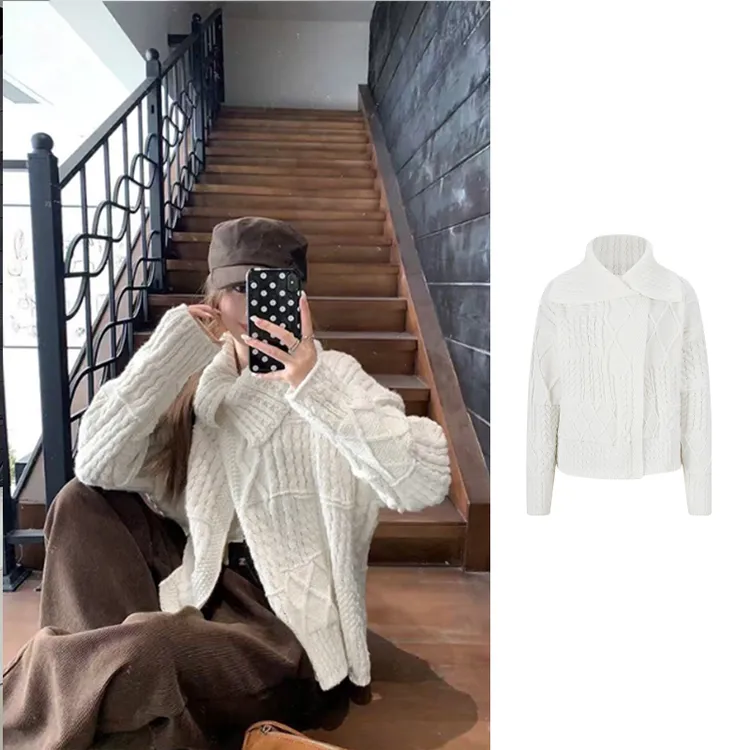 Moses Queen/魔西女王翻领韩系老钱风针织厚款网红宽松秋冬时尚