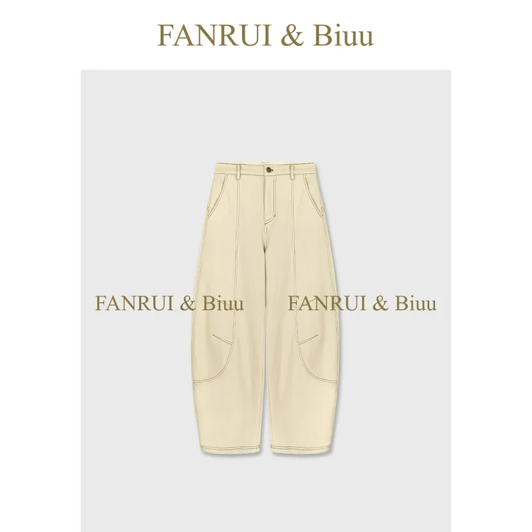 抖音双11泛芮「杏仁果糖」羽绒复古水洗高级感显瘦弯刀牛仔裤B19024