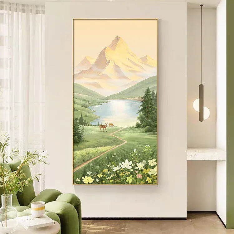 日照金山玄关装饰画现代简约入户正对墙挂画2026新款山水风景壁画