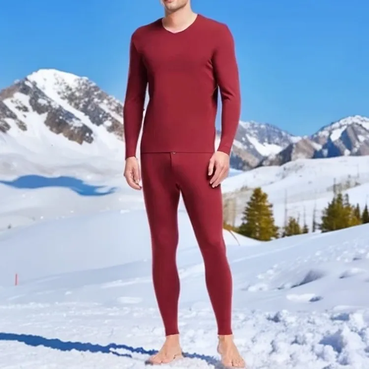 特价福利美雅碧男士本命年酒红色V领保暖套装大豆蛋白蚕丝蓄热