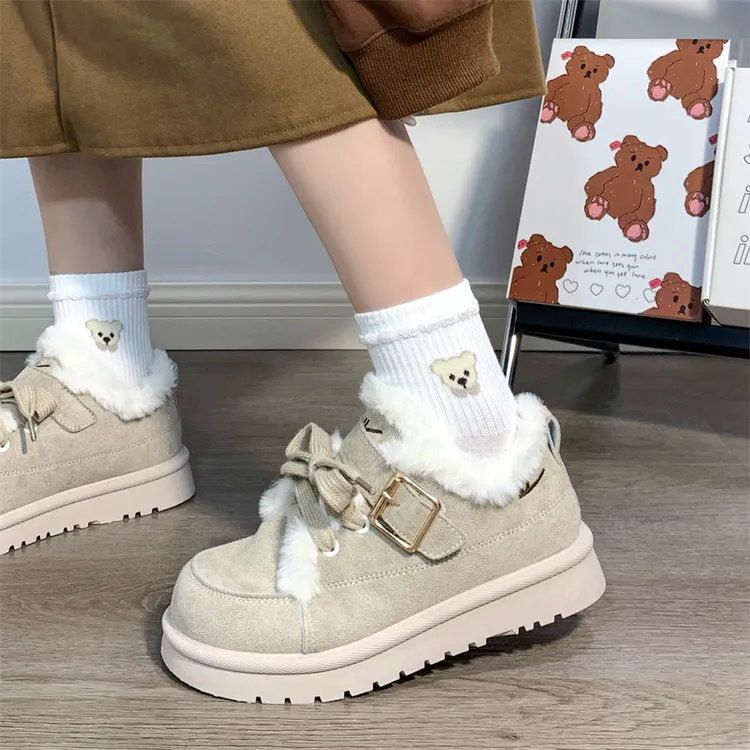 回力冬季加绒加厚雪地靴女低帮百搭厚底增高保暖面包鞋爆款棉鞋女