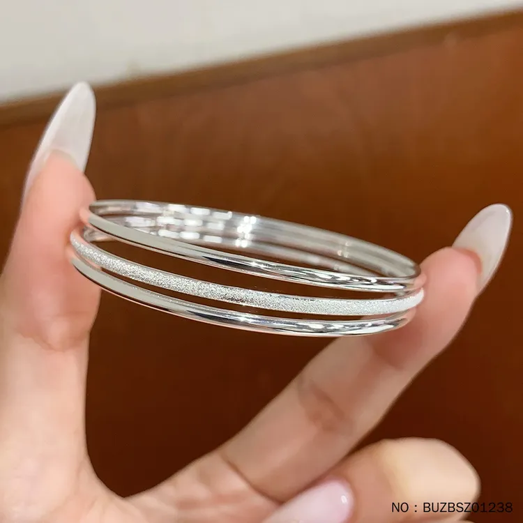 足银手镯 25克左右足银实心固定圈口三生三世两光一砂纯银手镯