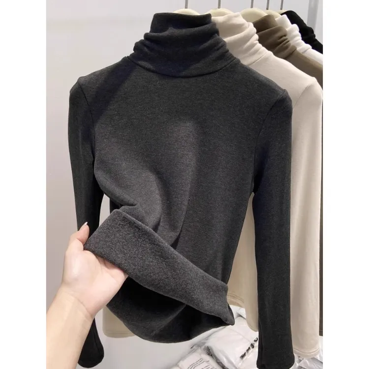 芯娇晴高领加绒加厚打底衫女内搭2025秋冬新款纯色长袖磨毛上衣