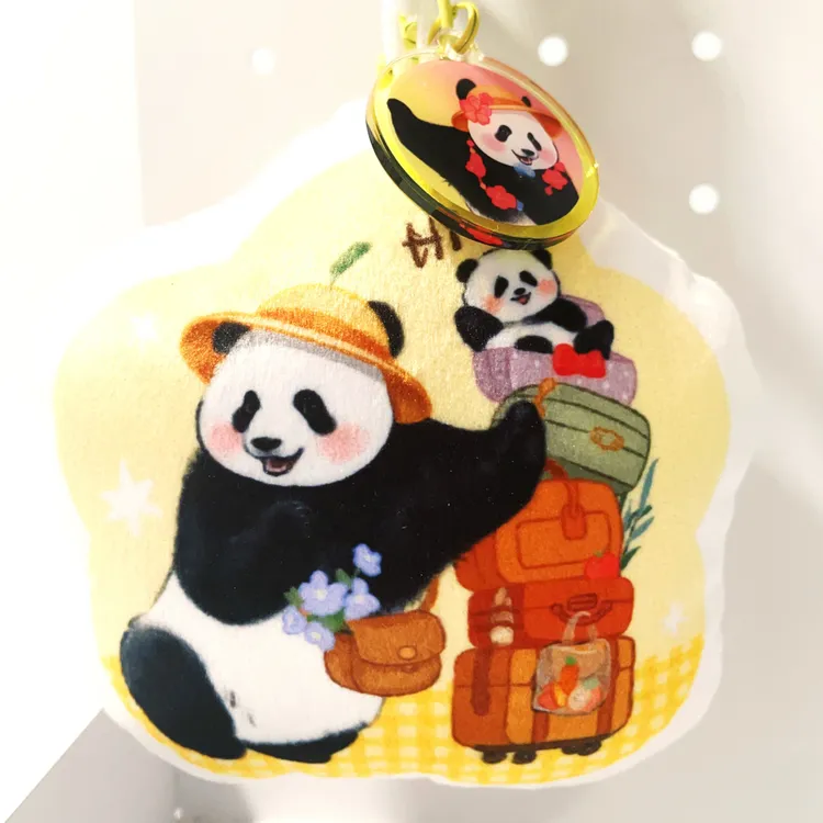 大熊猫良月带崽崽可爱毛绒吱吱挂件熊猫周边礼物水果钥匙扣