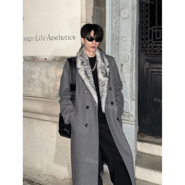 【狼王·座山雕大衣】中长款毛呢大衣男痞帅冬季棉加厚外套男生呢子