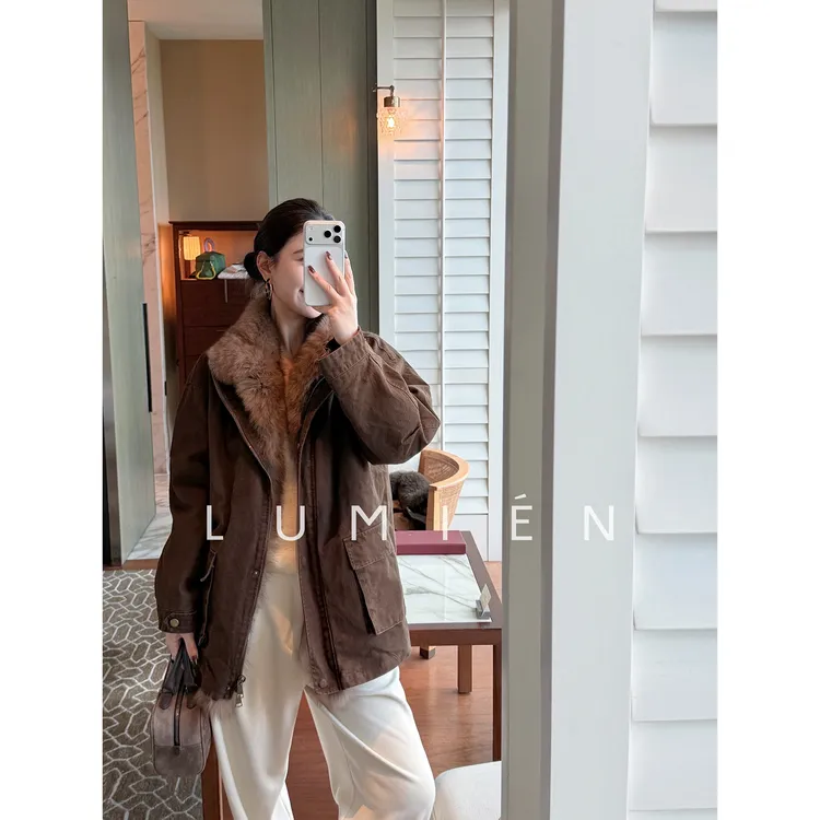 【LUMIEN 新品】狐狸毛领新国标90白鹅绒羽绒服派克外套LX5JWW270