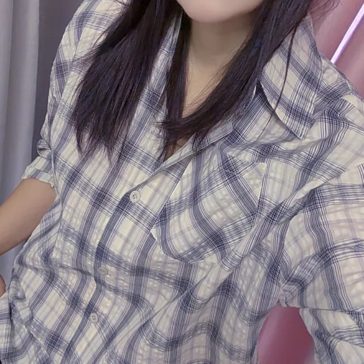 16039美式复古格子衬衫女早冬季2025年新款宽松百搭长袖衬衣