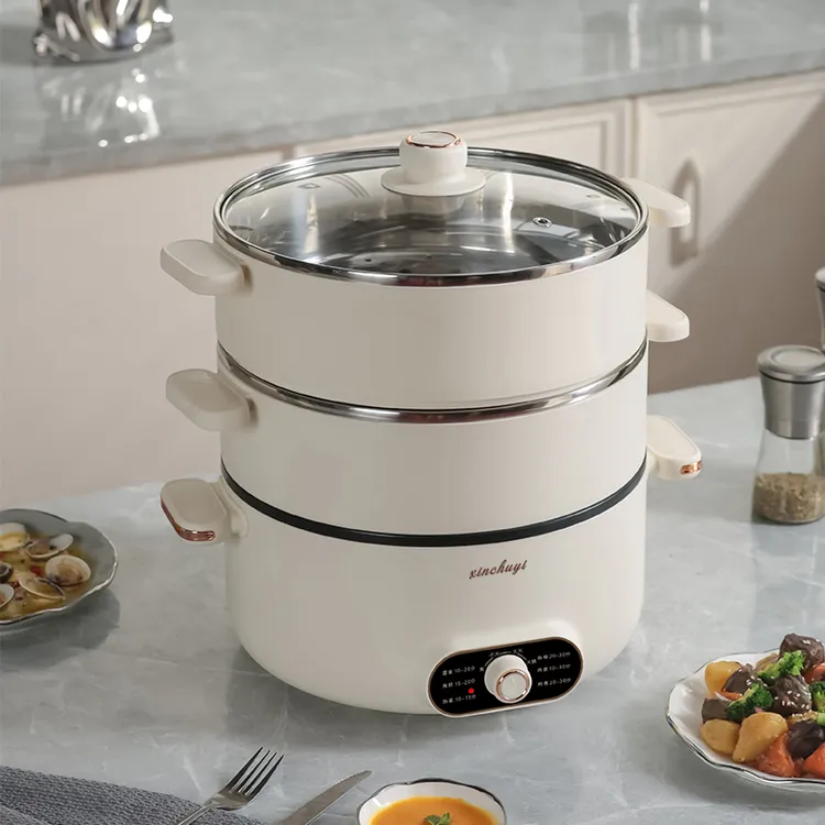 芯厨奕多功能电火锅黑陶晶不粘内胆大功率整圈发热煎煮炒炖大容量