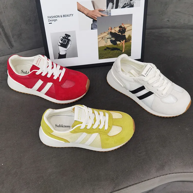 真皮透网德训鞋厚底板鞋女春夏季时尚休闲四季款阿甘鞋V01