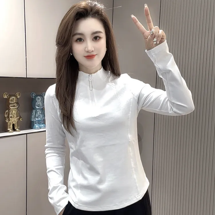 半拉链修身显瘦T恤（卡码拍大）