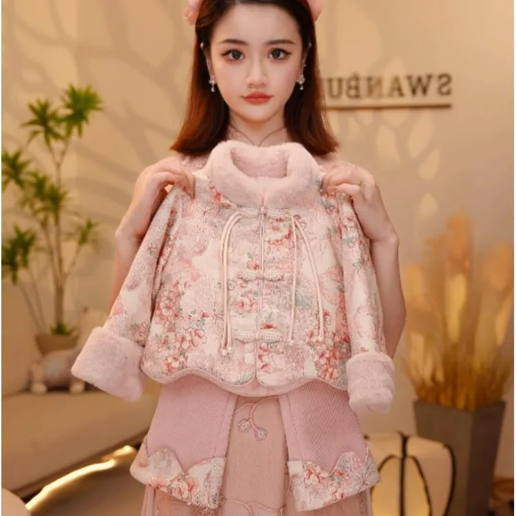 【Y.g6893】2025秋冬新款女童国风套装复古女宝重工长裤套装中式