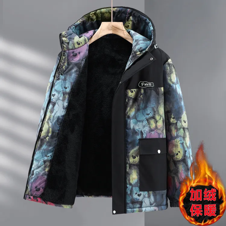 加肥加大码加绒加厚棉衣男冬季保暖连帽加厚胖子棉服潮流男款外套
