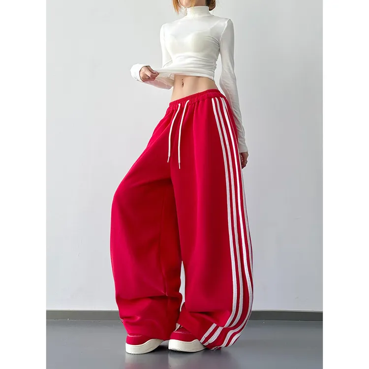 2025秋冬新款美式休闲裤女宽松直筒阔腿卫裤百搭显瘦抽绳束脚裤子