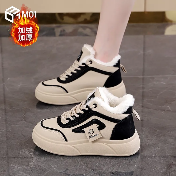 M01女加绒小白鞋2025新款冬季爆款高帮运动鞋子加厚保暖大棉鞋