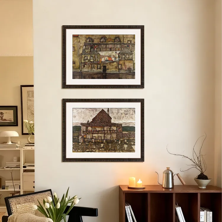 《席勒的房子》纯手工实木中古复古法式装饰画客厅走廊卧室背景挂画