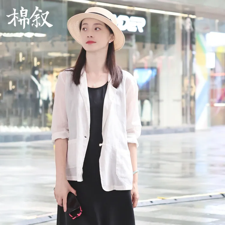 棉叙夏季新款文艺知性休闲女式薄款开衫高支苎麻西装小外套12401