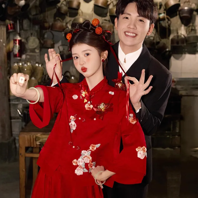 敬酒服新娘高端新中式小个子新娘结婚红色套装订婚回门出阁礼服裙