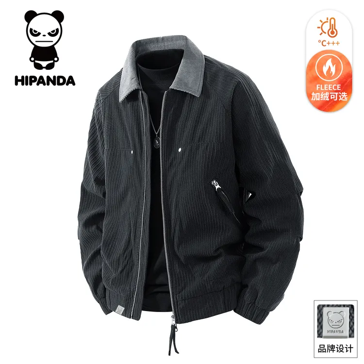 Hi Panda你好熊猫秋冬加绒夹克宽松翻领男士保暖美式复古上衣外套