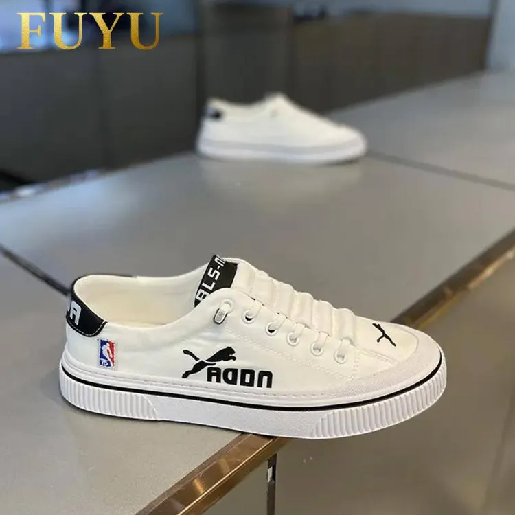 潮牌一脚蹬小白鞋男士秋季新款帆布时尚运动软底板鞋百搭休闲男鞋