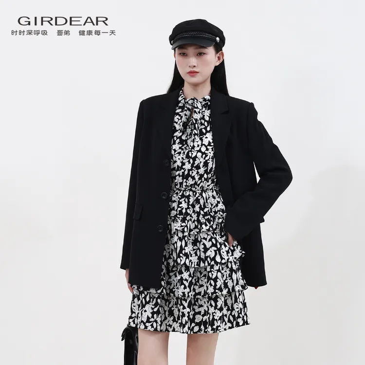 GIRDEAR/哥弟 经典简约高级百搭通勤利落直身型西装外套女140004