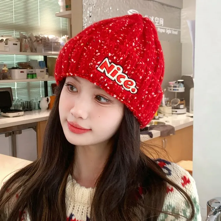 2025年新款潮流字母刺绣针织帽子女冬季保暖学生情侣毛线帽显脸小
