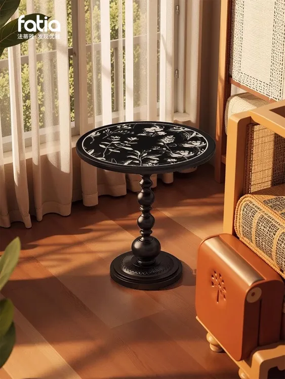 法式复古客厅边几沙发边柜轻奢小茶几创意床头柜置物架中古风圆桌